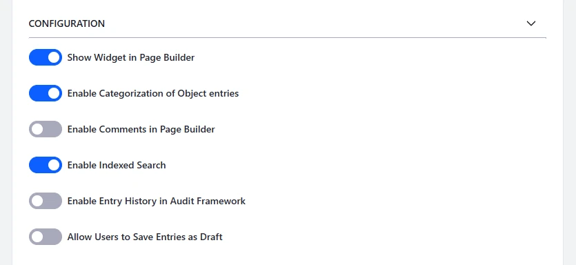 Configuration Section in Objects